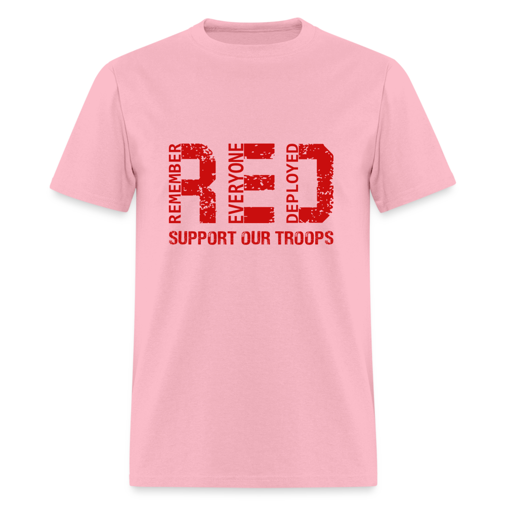 RED Remember Everyone Deployed T-Shirt (Support Our Troops) - pink