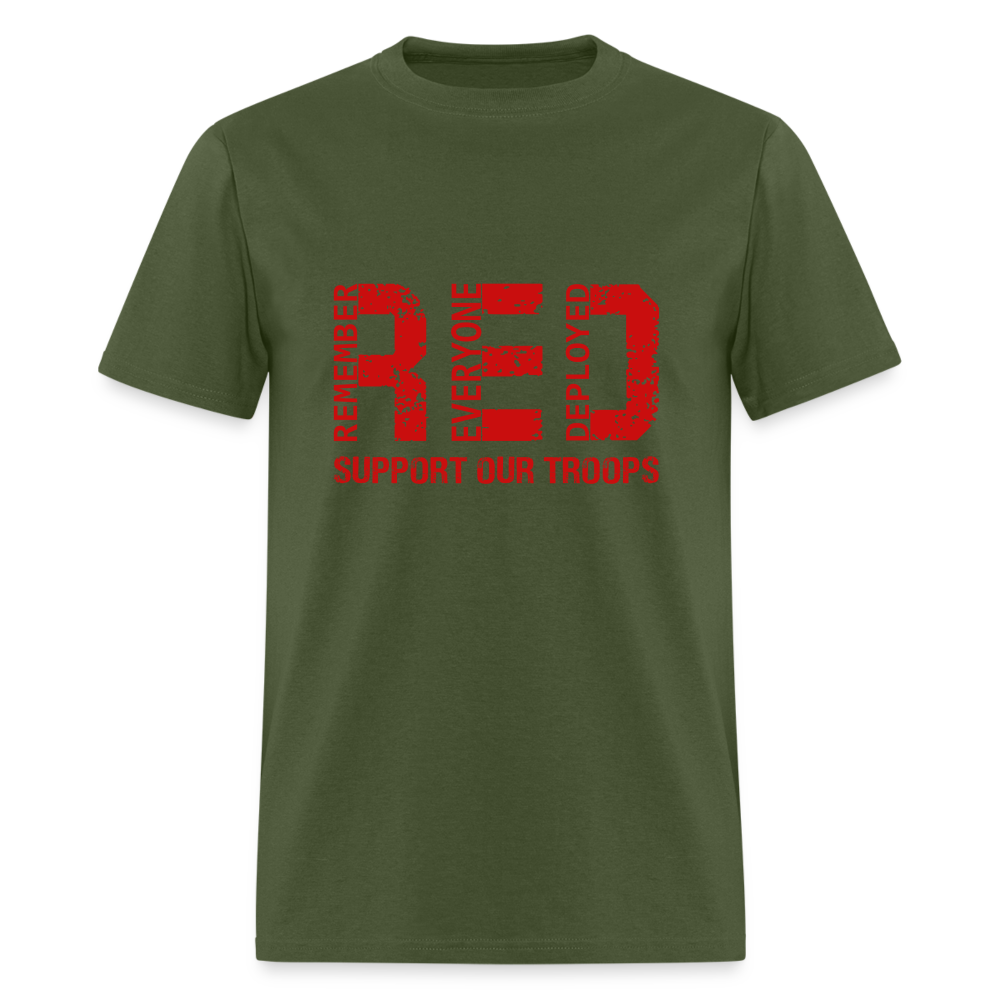 RED Remember Everyone Deployed T-Shirt (Support Our Troops) - military green