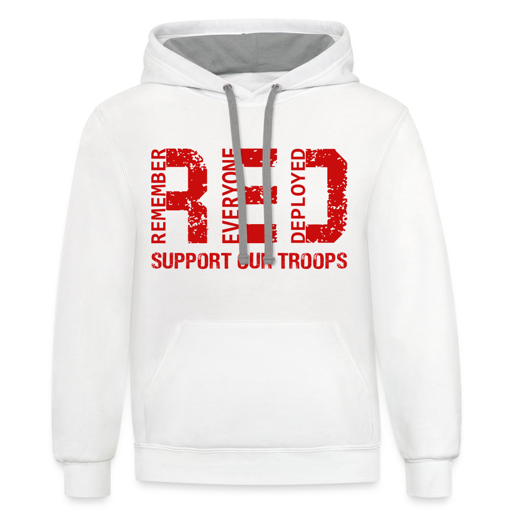 RED Remember Everyone Deployed Support Our Troops Hoodie - white/gray