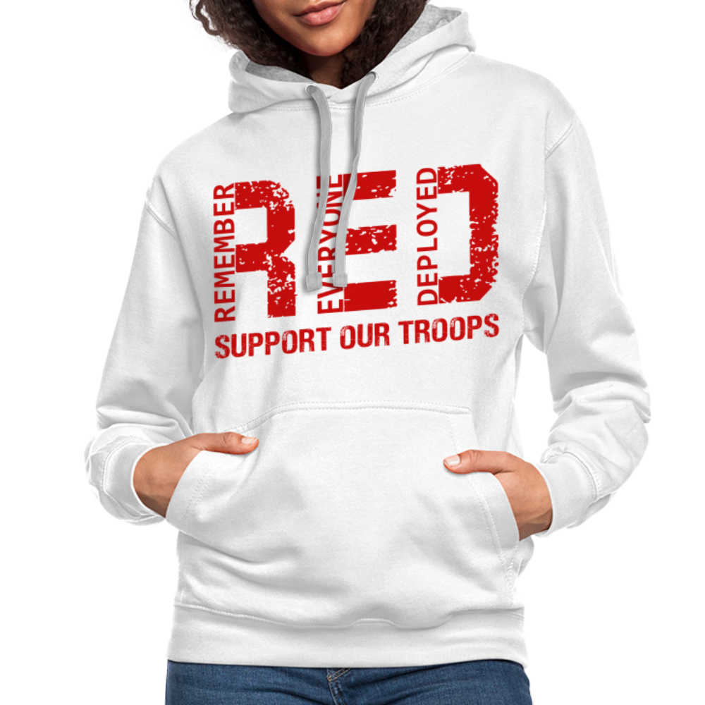 RED Remember Everyone Deployed Support Our Troops Hoodie - white/gray