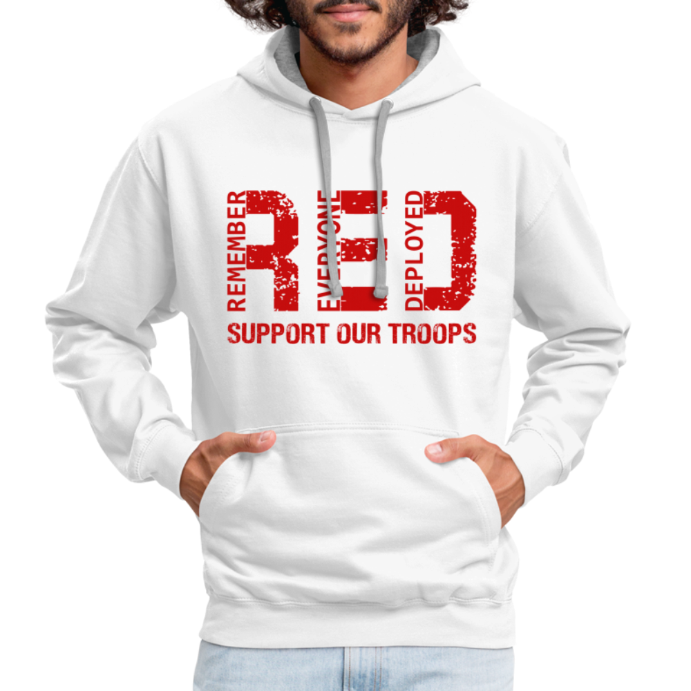 RED Remember Everyone Deployed Support Our Troops Hoodie - white/gray