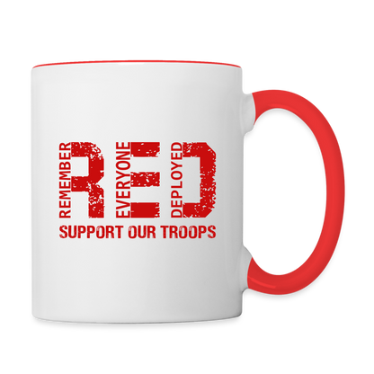 RED Remember Everyone Deployed Support Our Troops Coffee Mug - white/red