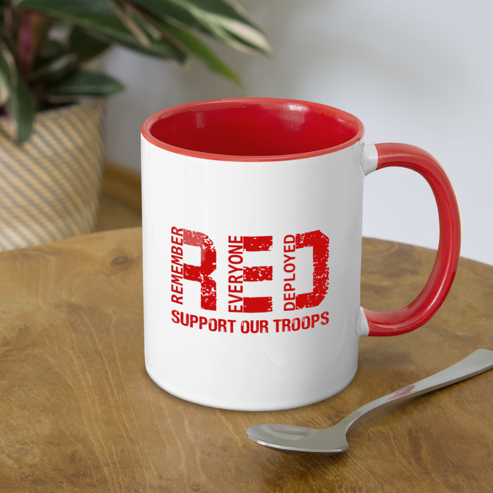 RED Remember Everyone Deployed Support Our Troops Coffee Mug - white/red