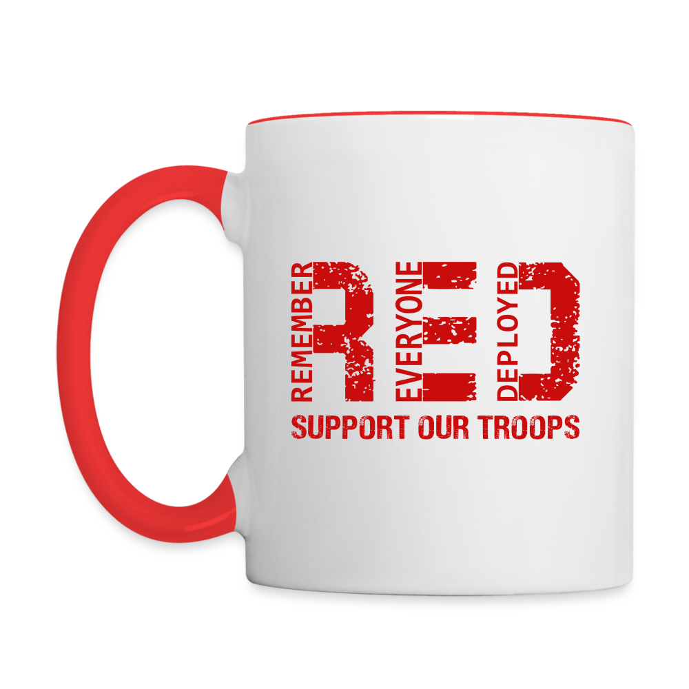 RED Remember Everyone Deployed Support Our Troops Coffee Mug - white/red