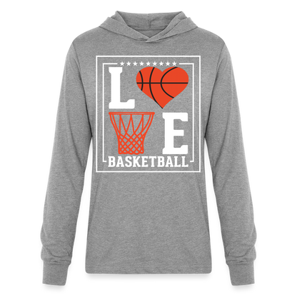 Love Basketball Long Sleeve Hoodie Shirt - heather grey