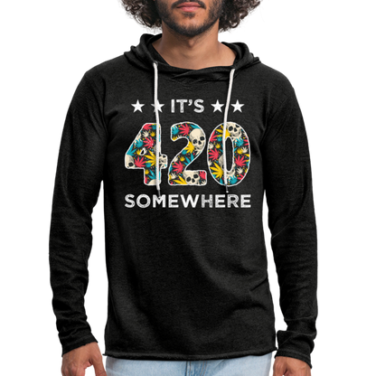 It's 420 Somewhere Lightweight Terry Hoodie - charcoal grey