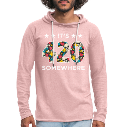 It's 420 Somewhere Lightweight Terry Hoodie - cream heather pink