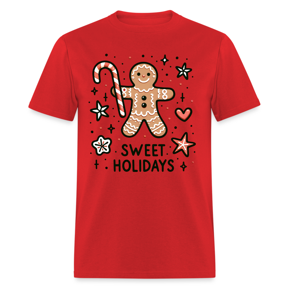 Gingerbread Man Says Sweet Holidays T-Shirt - red