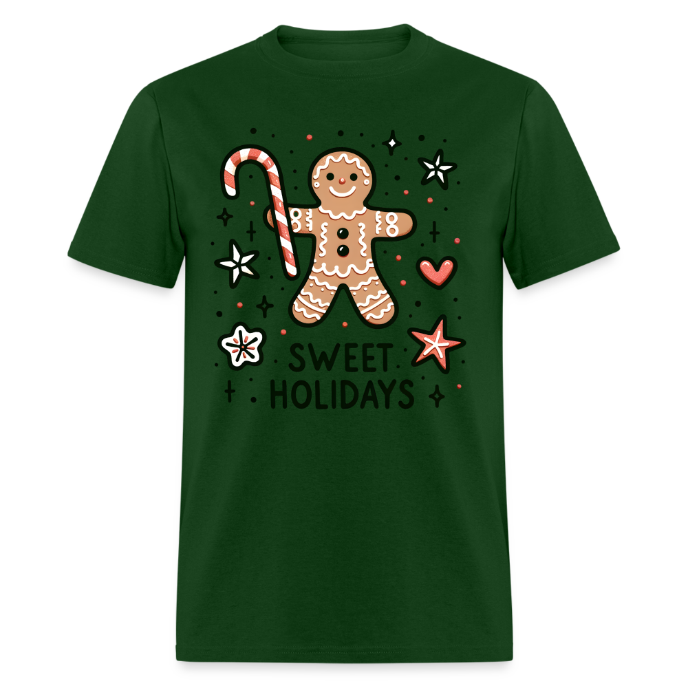 Gingerbread Man Says Sweet Holidays T-Shirt - forest green