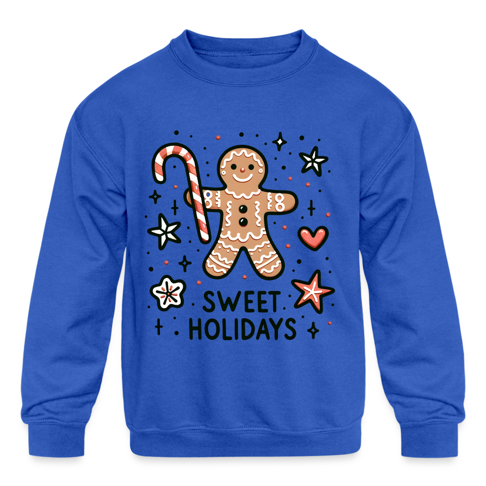 Gingerbread Man Says Sweet Holidays Kids Sweatshirt - royal blue