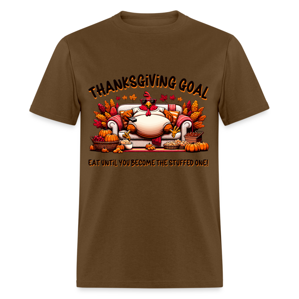 Thanksgiving Goal Stuff Turkey on Couch T-Shirt - brown