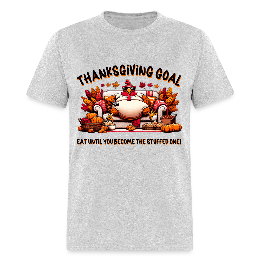 Thanksgiving Goal Stuff Turkey on Couch T-Shirt - heather gray