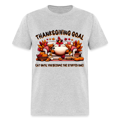 Thanksgiving Goal Stuff Turkey on Couch T-Shirt - heather gray