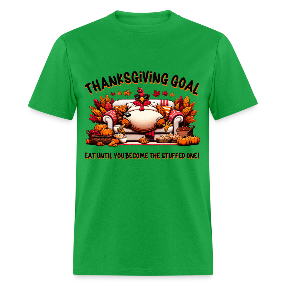 Thanksgiving Goal Stuff Turkey on Couch T-Shirt - bright green