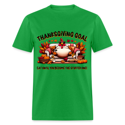 Thanksgiving Goal Stuff Turkey on Couch T-Shirt - bright green