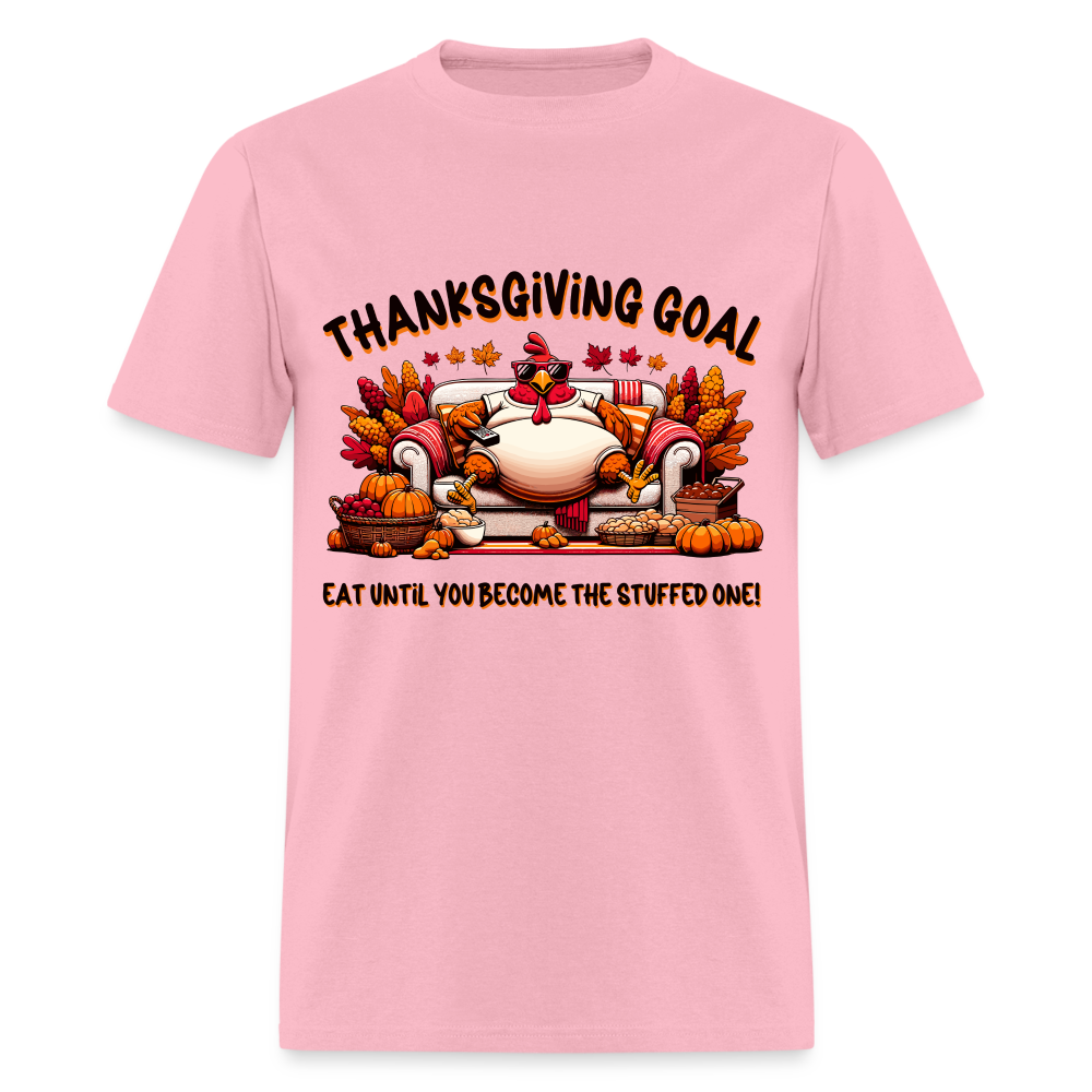 Thanksgiving Goal Stuff Turkey on Couch T-Shirt - pink