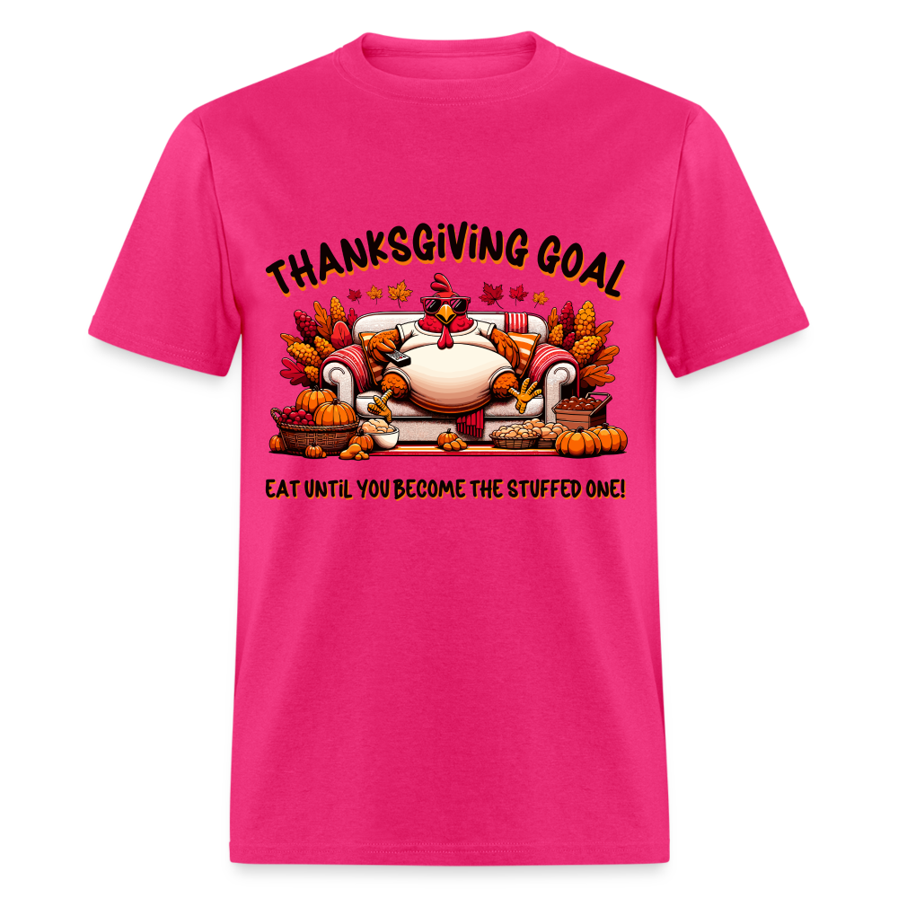 Thanksgiving Goal Stuff Turkey on Couch T-Shirt - fuchsia