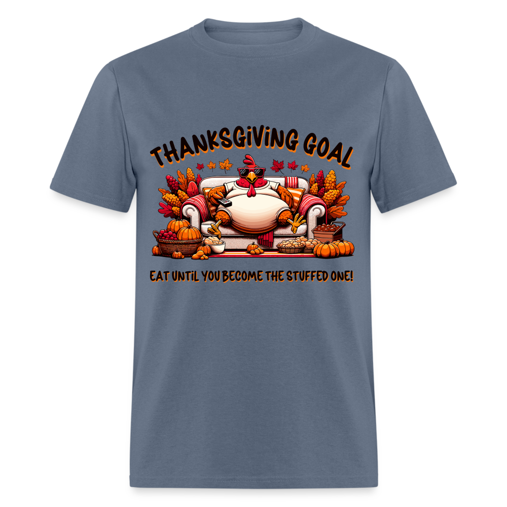 Thanksgiving Goal Stuff Turkey on Couch T-Shirt - denim