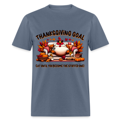 Thanksgiving Goal Stuff Turkey on Couch T-Shirt - denim