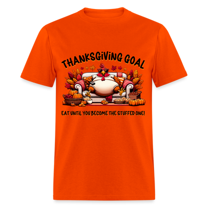 Thanksgiving Goal Stuff Turkey on Couch T-Shirt - orange