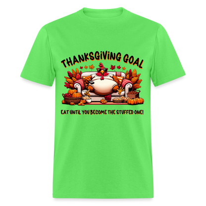Thanksgiving Goal Stuff Turkey on Couch T-Shirt - kiwi