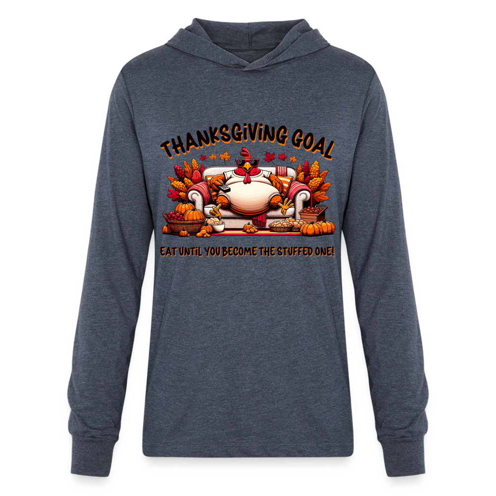 Thanksgiving Goal Stuff Turkey on Couch Hoodie Shirt - heather navy