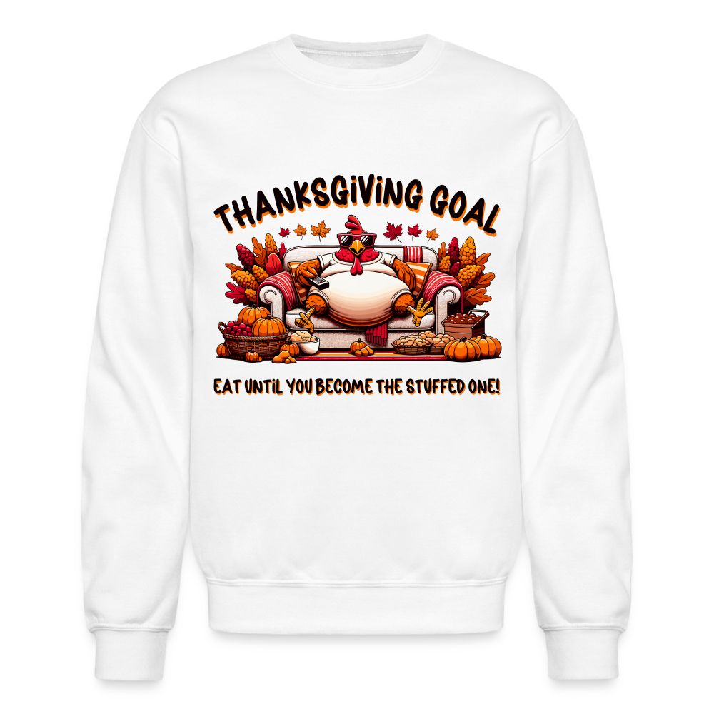 Thanksgiving Goal Stuff Turkey on Couch Sweatshirt - white