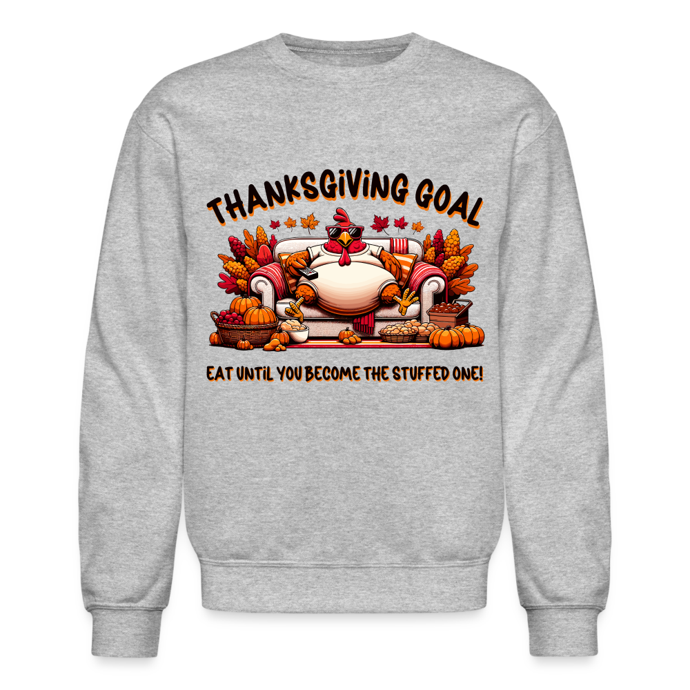 Thanksgiving Goal Stuff Turkey on Couch Sweatshirt - heather gray