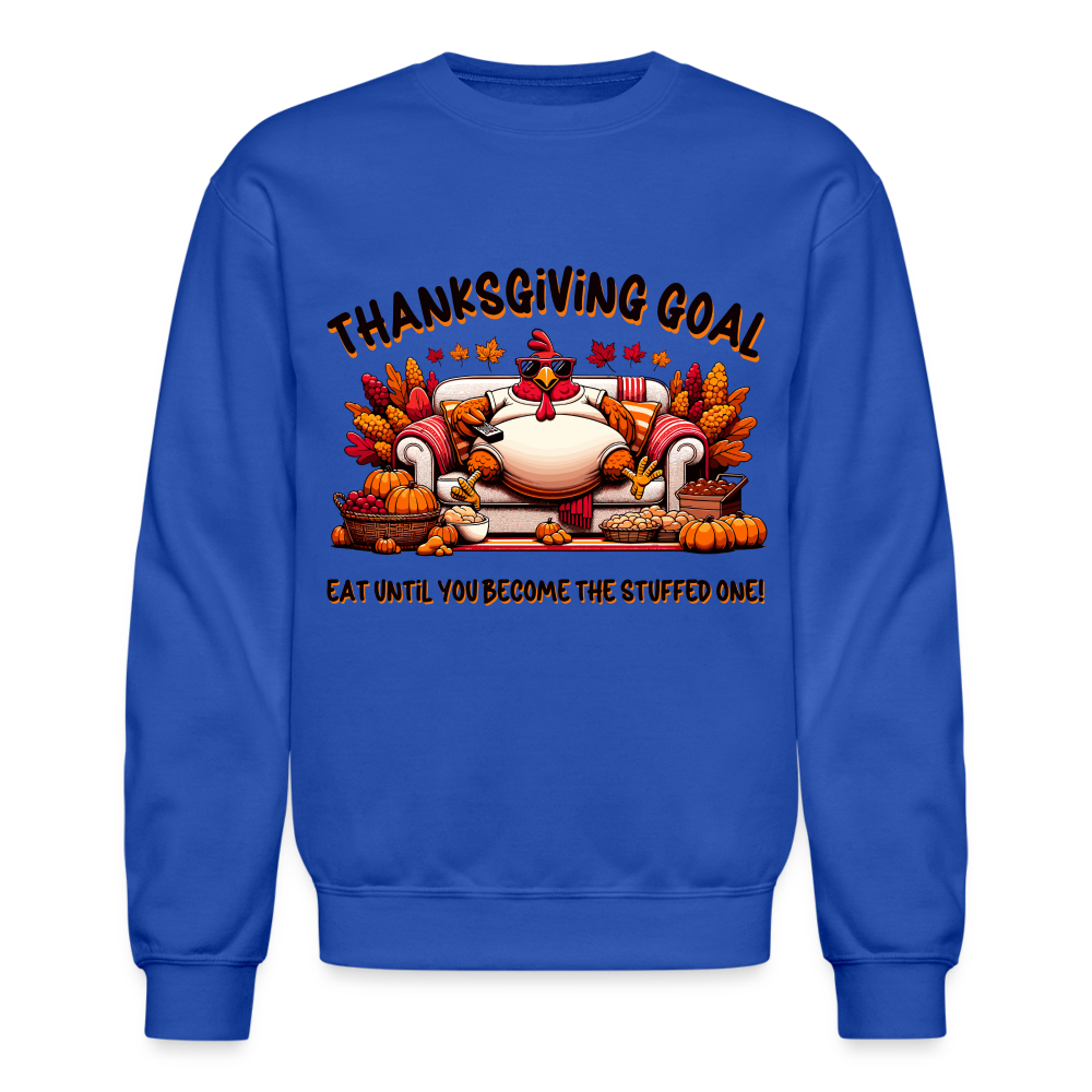 Thanksgiving Goal Stuff Turkey on Couch Sweatshirt - royal blue