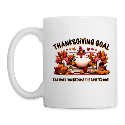 Thanksgiving Goal Stuff Turkey on Couch Mug - white