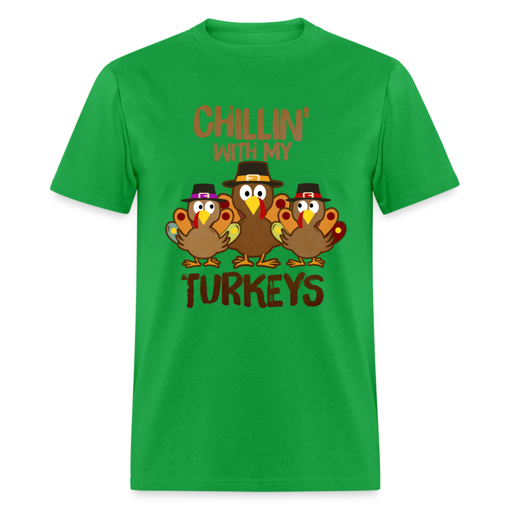 Chillin With My Turkeys T-Shirt (Thanksgiving) - bright green