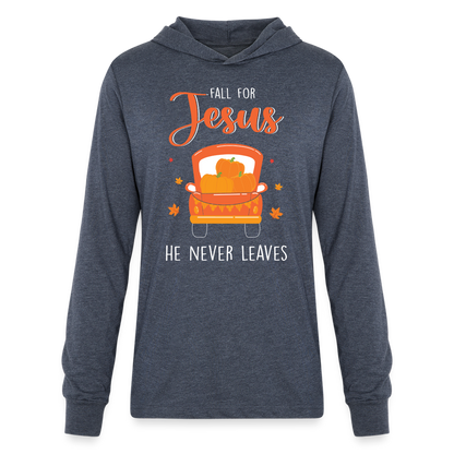 Fall For Jesus He Never Leaves Hoodie Shirt - heather navy
