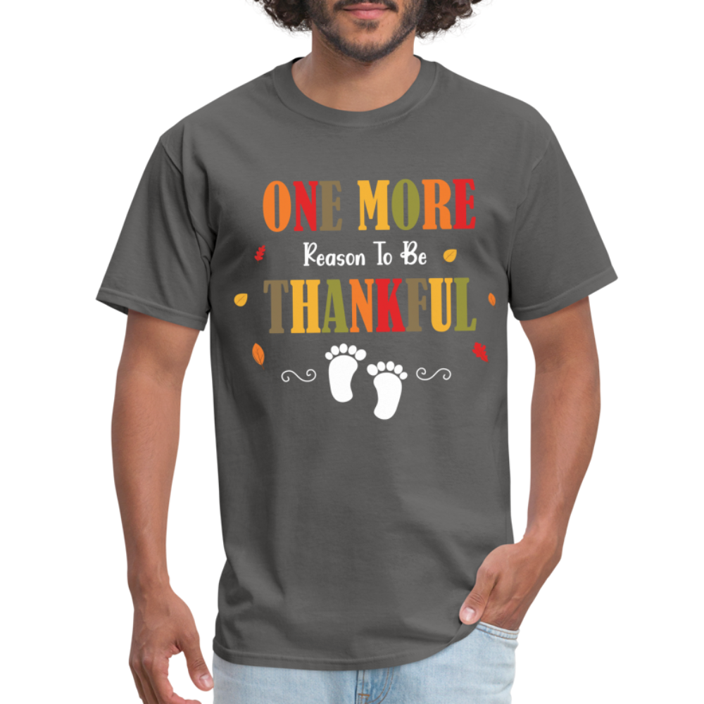 One More Reason to Be Thankful T-Shirt (Pregnancy Announcement) - charcoal
