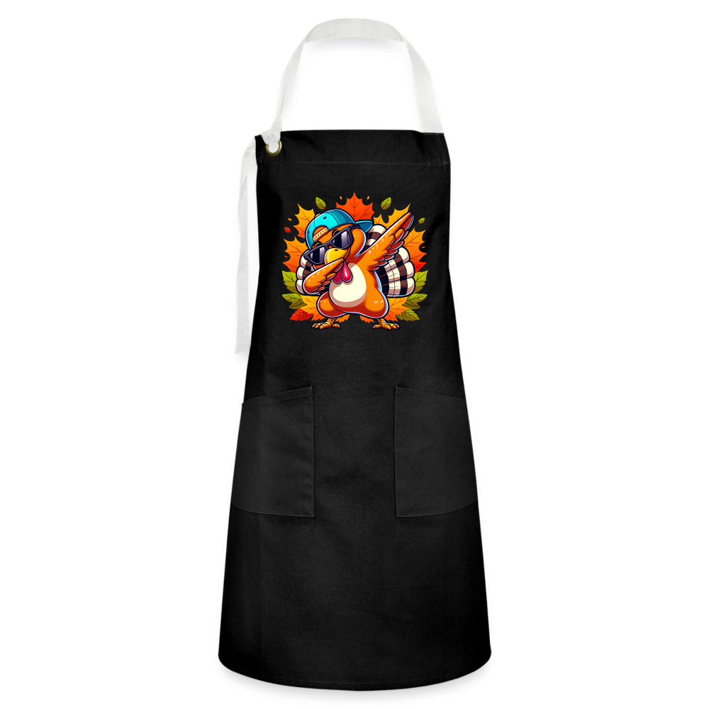 Dabbing Thanksgiving Turkey on Artisan Apron - black/white