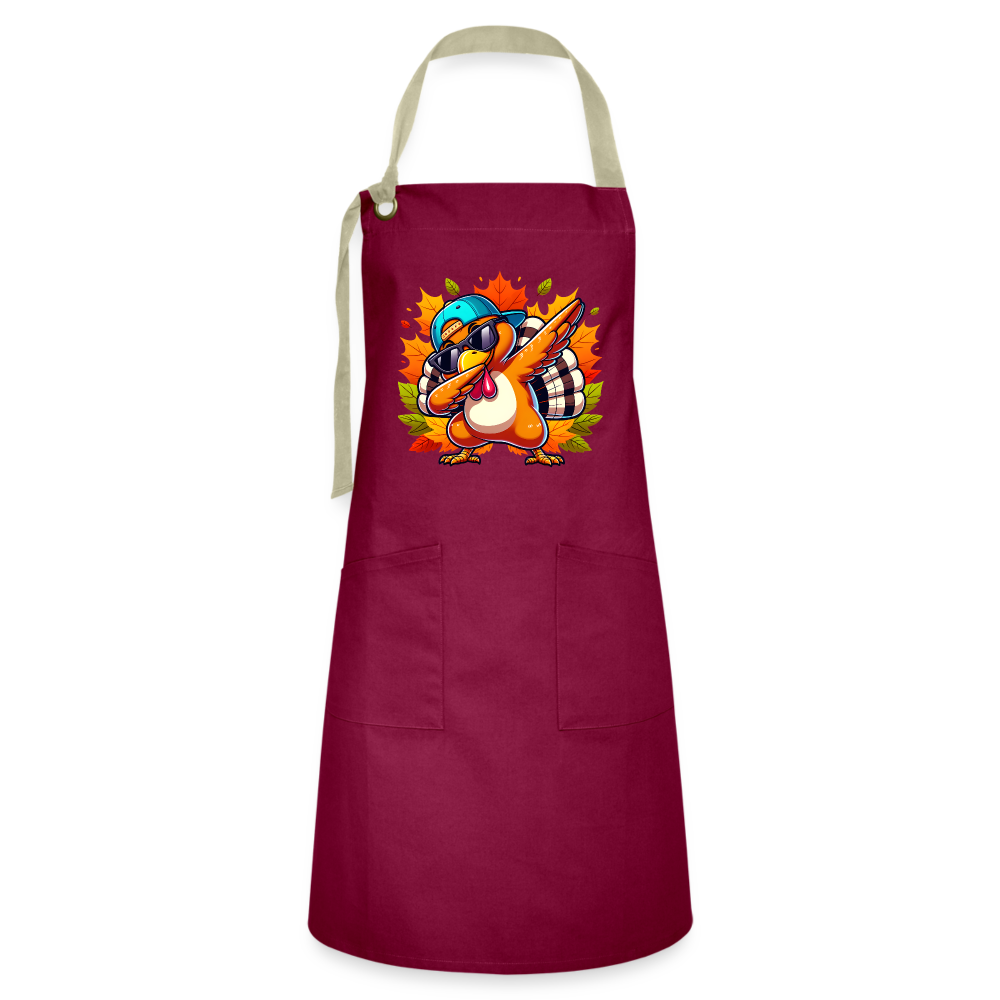 Dabbing Thanksgiving Turkey on Artisan Apron - burgundy/khaki