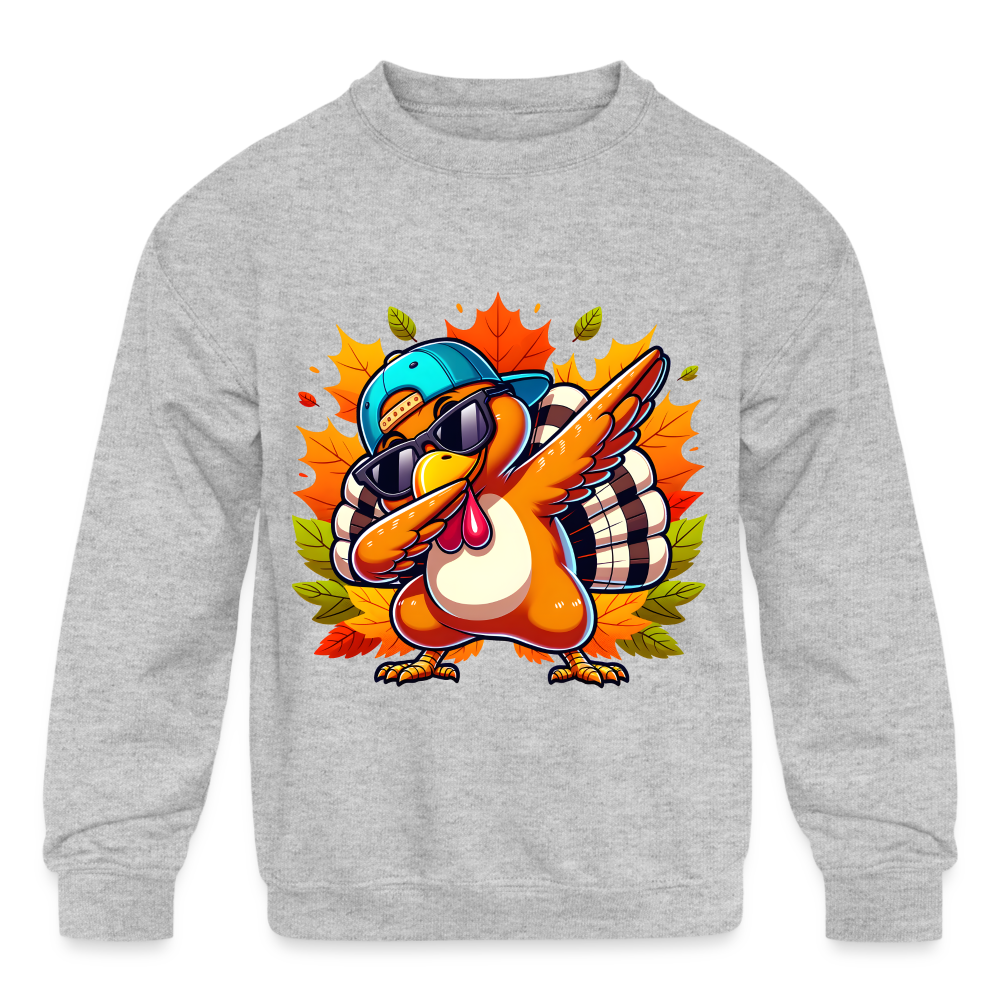 Dabbing Thanksgiving Turkey Kids' Sweatshirt - heather gray