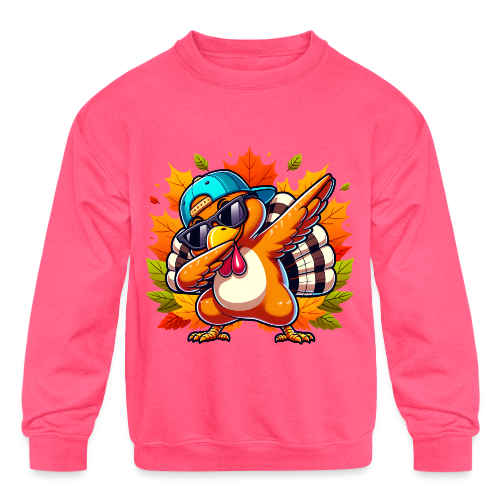 Dabbing Thanksgiving Turkey Kids' Sweatshirt - neon pink