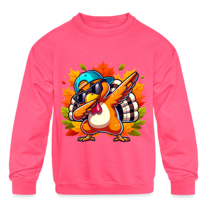 Dabbing Thanksgiving Turkey Kids' Sweatshirt - neon pink