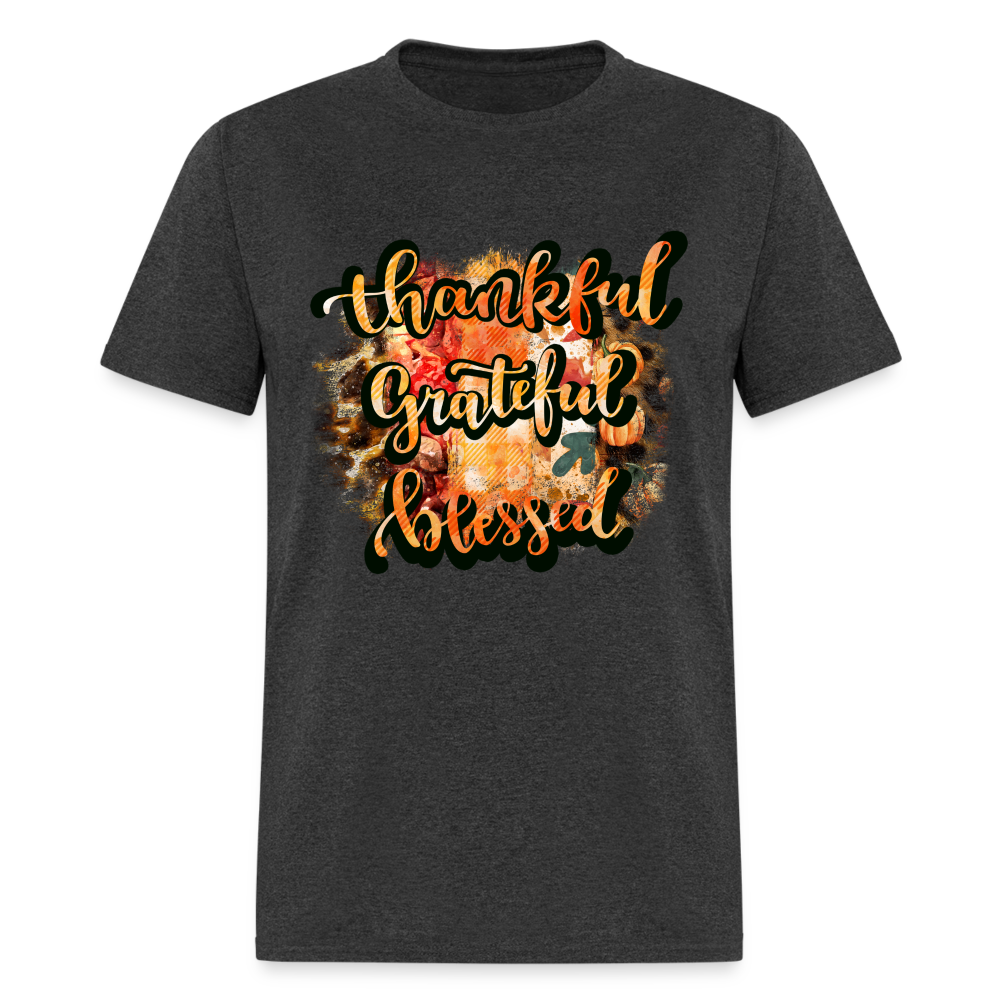 Thankful Grateful Blessed T-Shirt - heather black