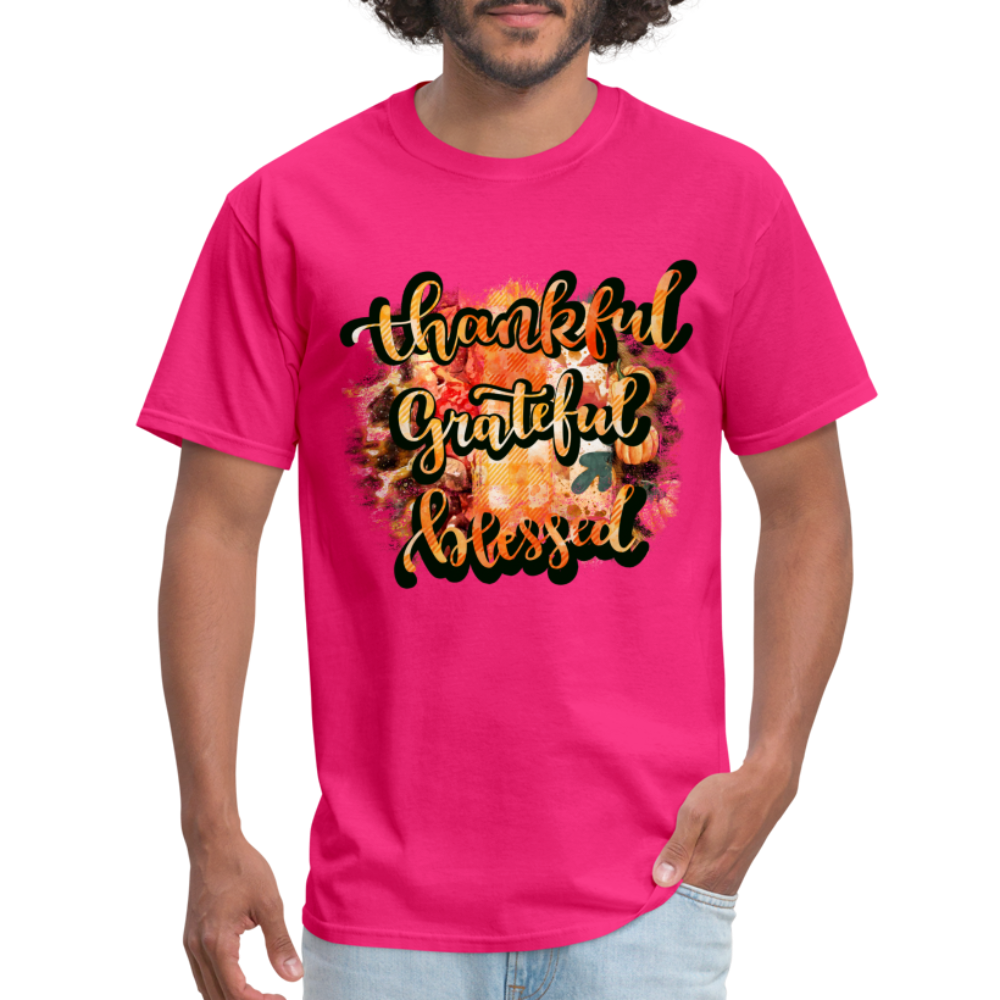 Thankful Grateful Blessed T-Shirt - fuchsia