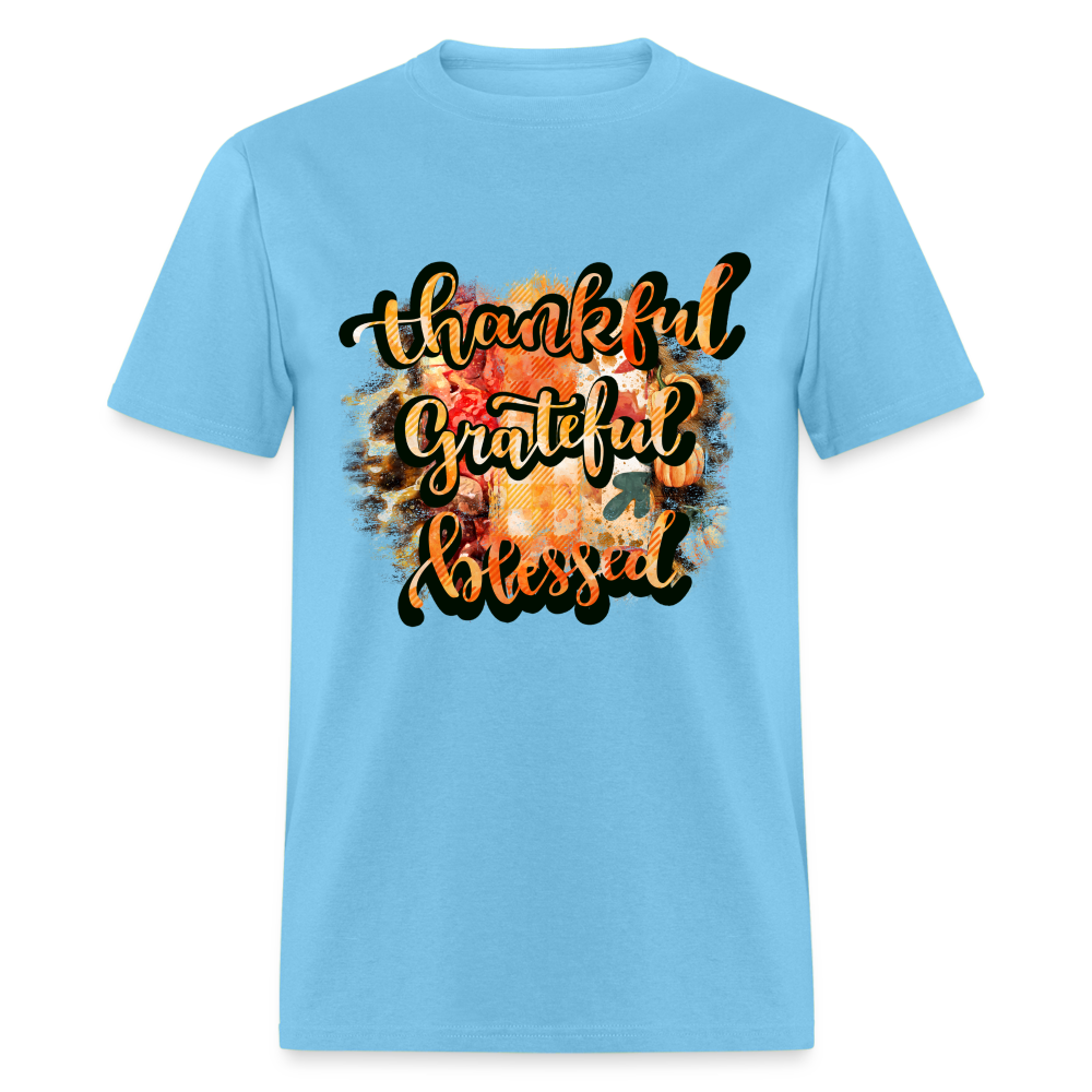 Thankful Grateful Blessed T-Shirt - aquatic blue