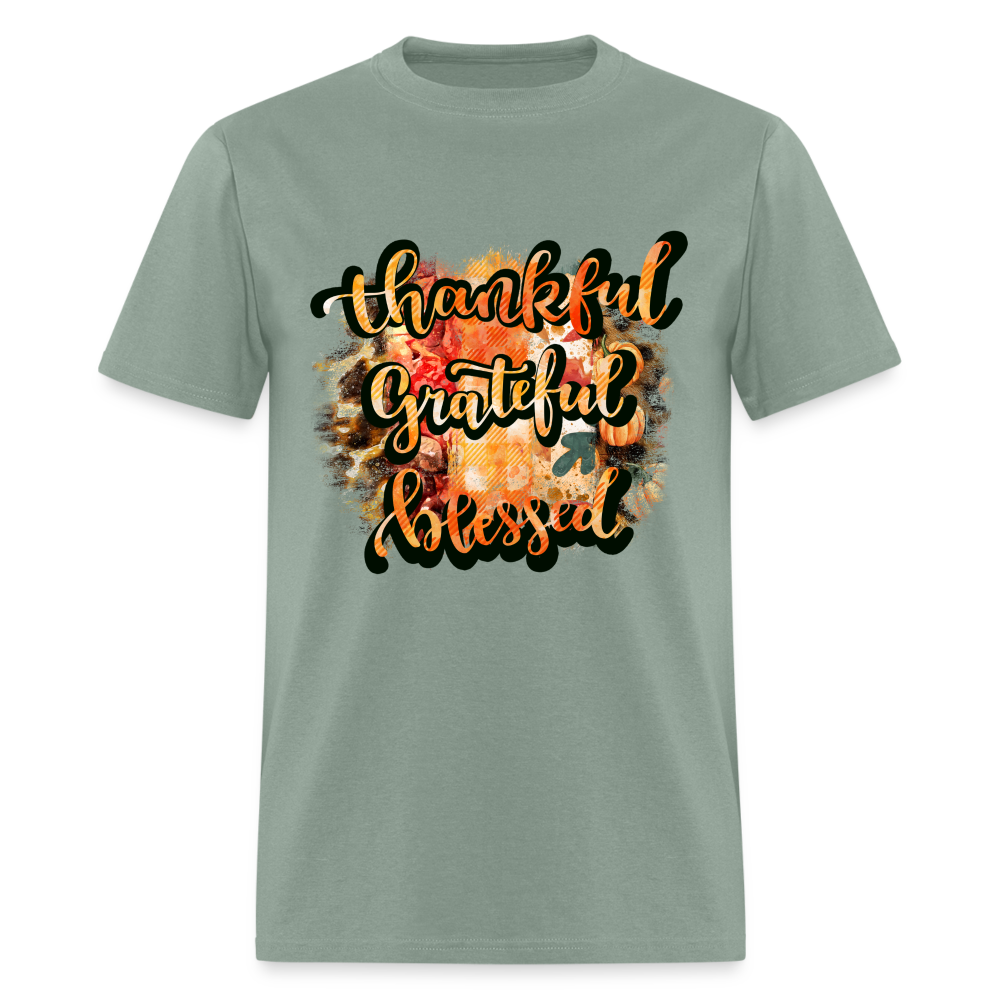 Thankful Grateful Blessed T-Shirt - sage