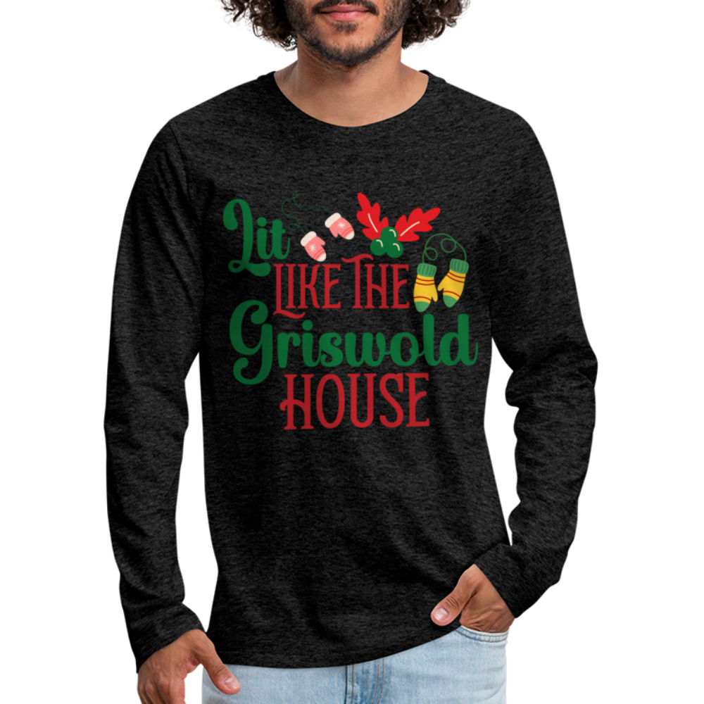 Lit Like The Griswold House Men's Premium Long Sleeve T-Shirt Color: charcoal grey