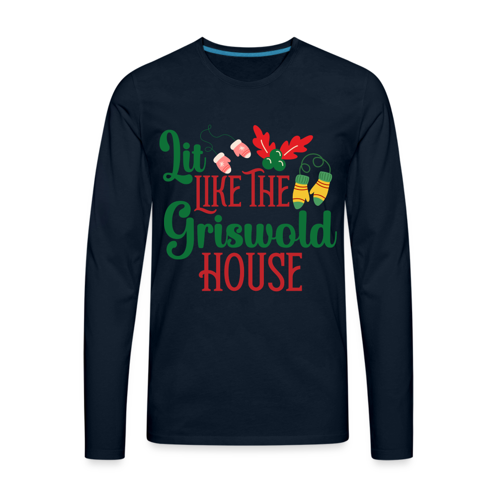 Lit Like The Griswold House Men's Premium Long Sleeve T-Shirt Color: deep navy