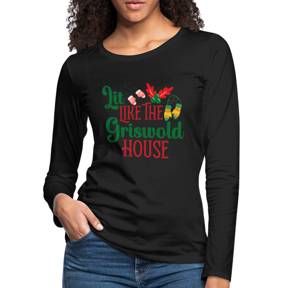 Lit Like The Griswold House Women's Premium Long Sleeve T-Shirt Color: black