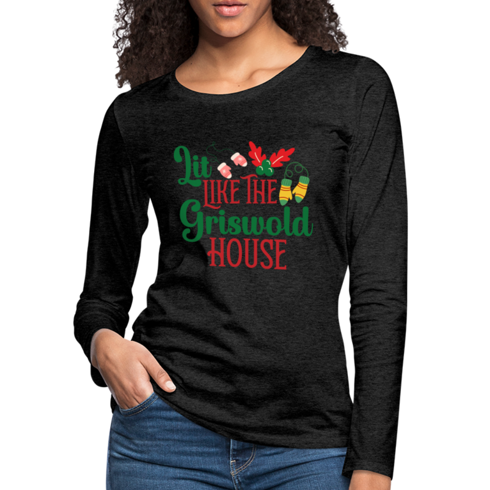 Lit Like The Griswold House Women's Premium Long Sleeve T-Shirt Color: charcoal grey
