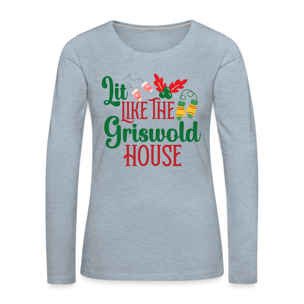 Lit Like The Griswold House Women's Premium Long Sleeve T-Shirt - heather ice blue