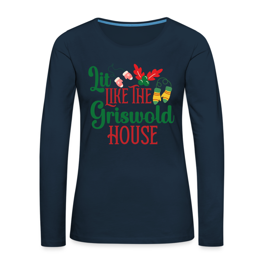 Lit Like The Griswold House Women's Premium Long Sleeve T-Shirt Color: deep navy