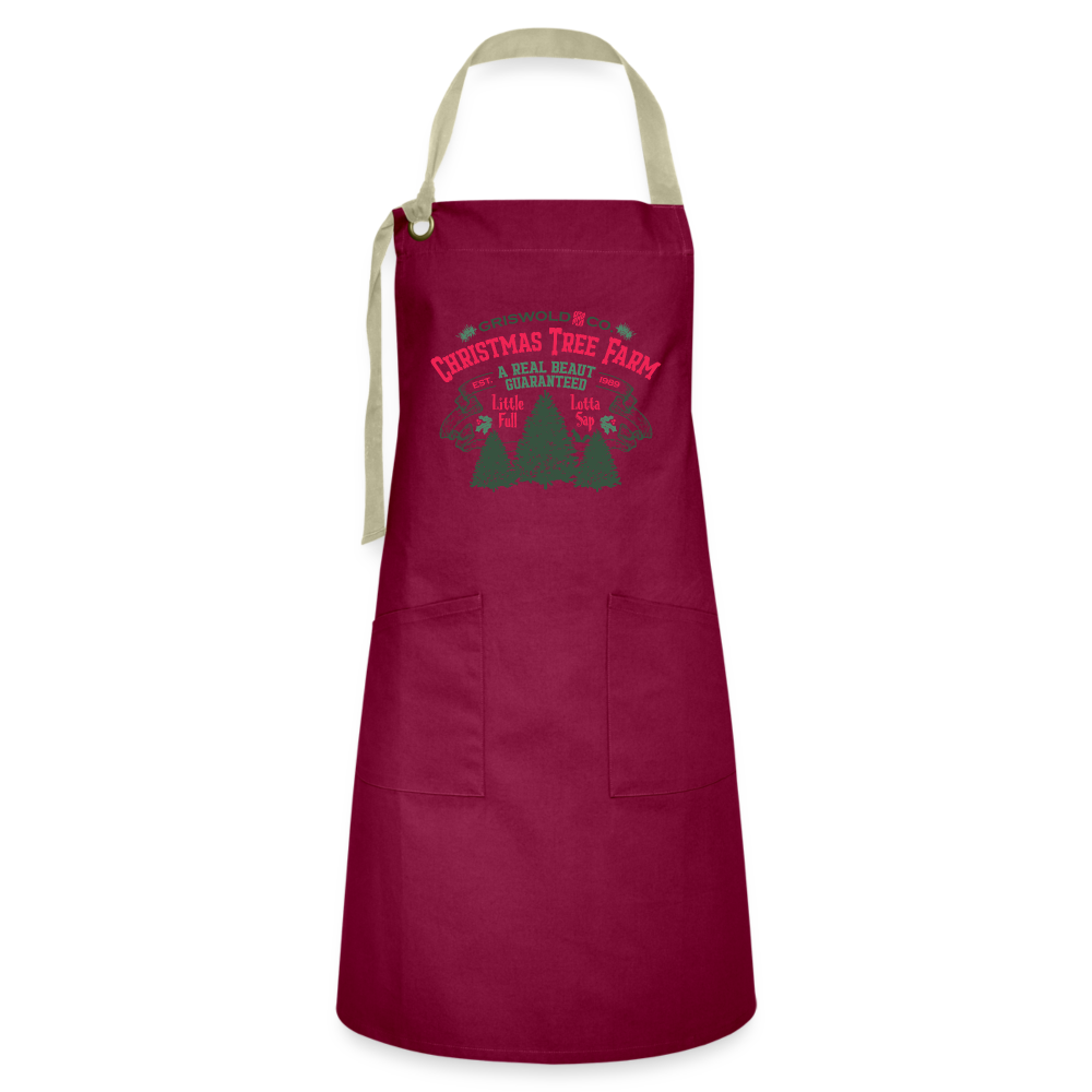 Griswold Christmas Tree Farm Artisan Apron - burgundy/khaki