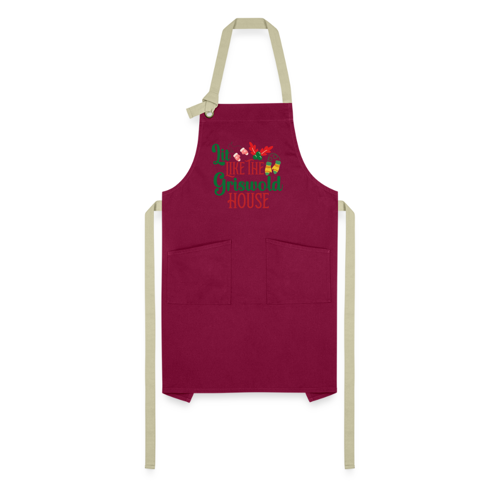 Lit Like The Griswold House Artisan Apron - burgundy/khaki